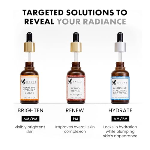 Eclat Skincare Face Serum Set ? Vitamin C, Retinol, Hyaluronic Acid for Hydration & Anti-Aging ? Brightening & Firming Facial Serums ? 3 Pack Face Care Set