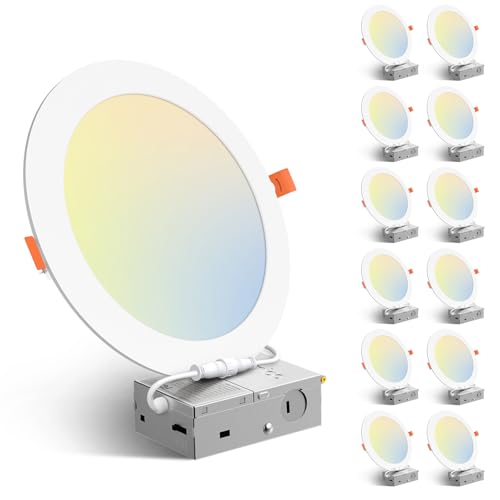 Amico 12 Pack 8-Inch White LED Recessed Canless Downlights with 5 CCT Options