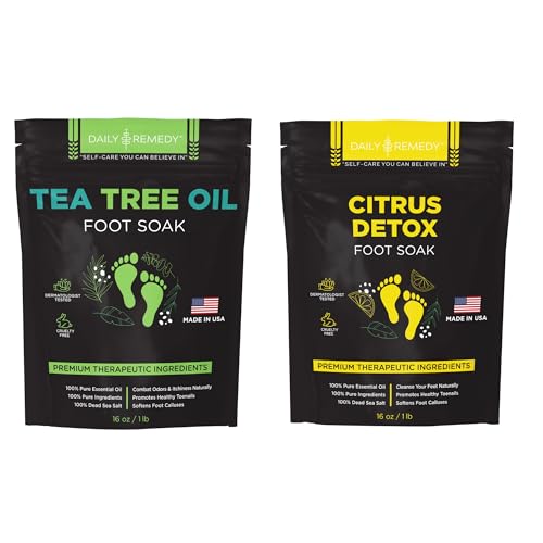 DAILY REMEDY Tea Tree Oil & Citrus Foot Soak Set, Pack of 2, for Foot Pain, Odor, Sore Feet, Athlete¡¯s Foot, Soften Calluses - Natural Blend & Salts, Made In USA