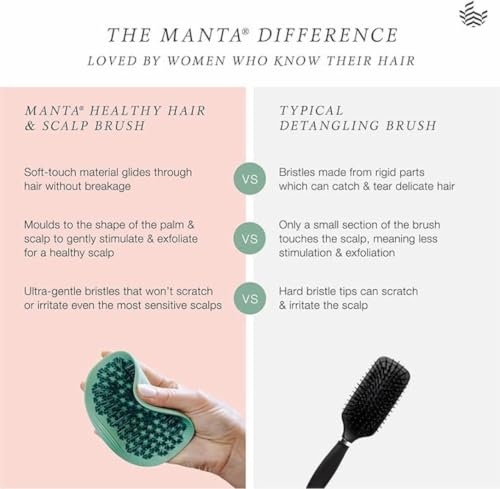 Manta Mirror Anti-Breakage Hairbrush - Travel Detangler & Scalp Massager - Blue