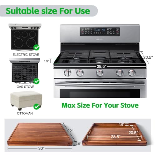 Acacia Wood Stove Top Cover Board with Handles - 30x22 inch Noodle Board, Cutting Board & Sink Cover