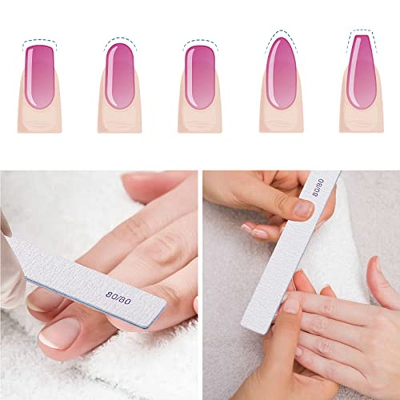 100 Count 80/80 Grit Rectangle Nail Files Reusable Coarse Nail File Double Sided Emery Boards Manicure Tools for Acrylic Nails
