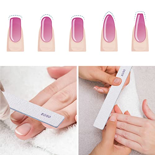 BTYMS 100 Count 80/80 Grit Rectangle Nail Files for Acrylic Nails & Manicure