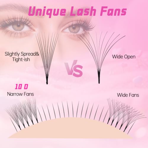 AGUUD 600 Fans Premade 10D D Curl Eyelash Extensions Narrow Fans, 0.05mm Thick, Mixed 8-15mm Length, Handmade Volume Lashes (Pack of 1)