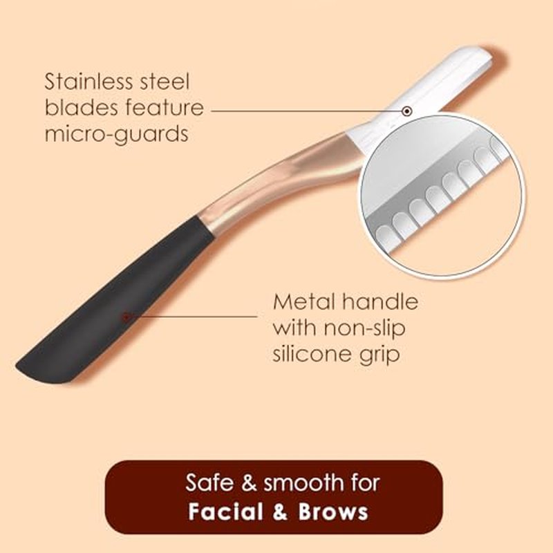 Dermaplane Razor, Exfoliating Face Razors for Women, Dermaplaning Tool, 1 Reusable Handle with 10 Blade Refills, Facial Peach Fuzz Removal and Eyebrow Shaping (Rose Gold)