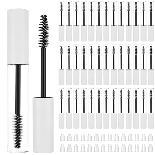 50 Pcs Empty Mascara Tube with Eyelash Wand, 10 ml Refillable Eyelash Cream Container with Leak Stoppers, Eyelash Cream Container Bottle for DIY Cosmetics