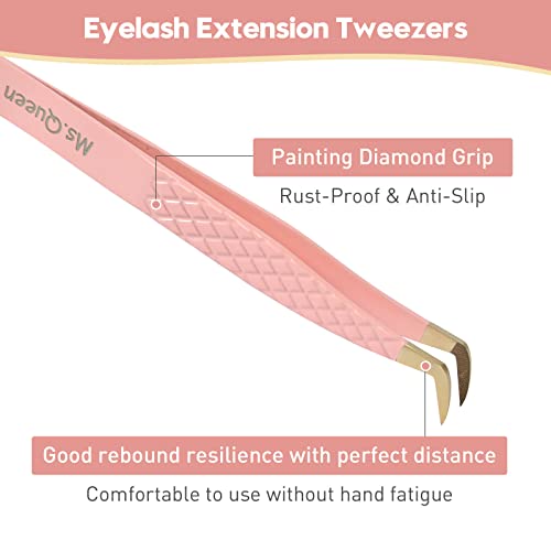 Ms.Queen Fiber Tip Eyelash Tweezers for Extensions & Volume Fans