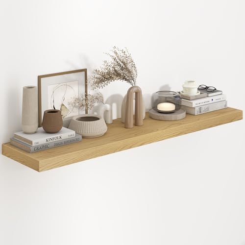 Fun Memories 48-Inch Oak Floating Wall Shelves Set of 1 - Deep Rustic Storage for Bathroom, Living Room, Bedroom, Kitchen