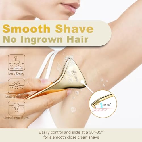 Single Blade Razors for Men and Women, Reusable Modular Safety Razor with Magnetic Head and Metal Non-Slip Grip, 10 Single Edge Razor Blades & Leather Case,Gold Roller