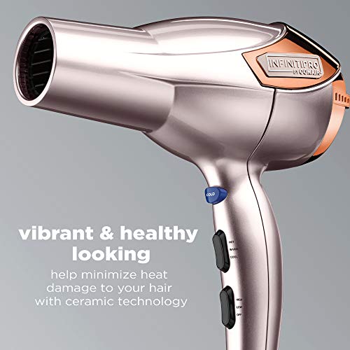 Conair InfinitiPRO Rose Gold Hair Dryer with Diffuser & Concentrator, 1875W, Ionic Technology