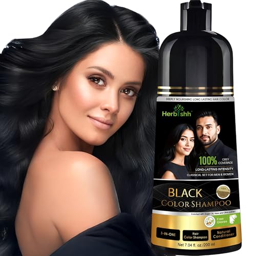 Herbishh Black Hair Dye Shampoo 200ml for Gray Coverage & Nourishment - Black