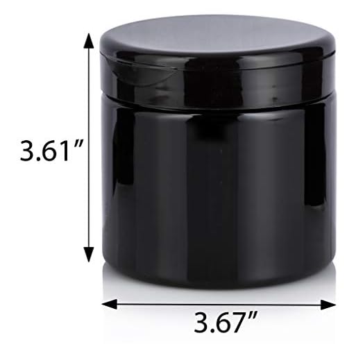JUVITUS (6 Pack) 16 oz Black PET Plastic Refillable Jar with Black Flip Top Cap + Labels