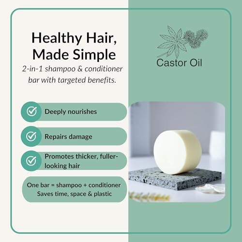 Castor Oil 2-in-1 Shampoo & Conditioner Bar - Nourishing, Repairing, Vegan, Sulfate-Free, 100g