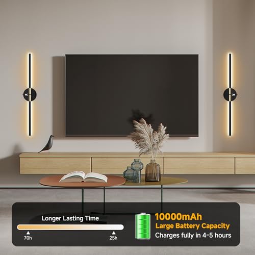 RGB Wall Sconce Set 28.5 Inch Black Wireless Dimmable 360° Rotatable LED Lights with Remote & Timer - Bedroom Living Room Decor