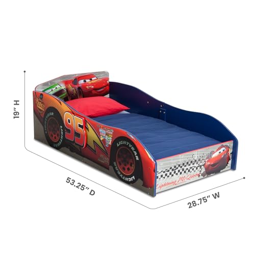 Disney Pixar Cars Wooden Toddler Bed - Lightning McQueen Race Car Design, Kids Bed for Transition, Delta Children