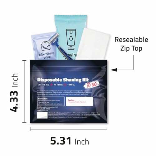 On-the-Go Shaving Kit ? Disposable Razor, Shaving Cream, Washcloth & Aftershave Wipe ? Travel Friendly, Grooming Essentials for Hygiene when on the Go - Black (5)