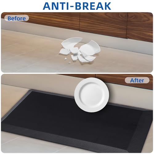 Extra Thick Anti-Fatigue Kitchen Mat Set - Black 20x32 + 20x48 Inches