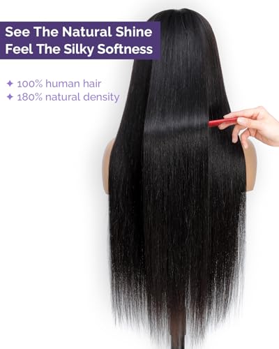 22 Inch Straight Lace Front Human Hair Wig - Natural Color, Pre-Plucked, Glueless Fit