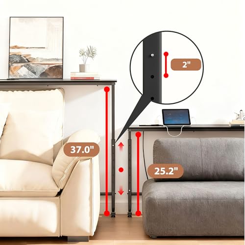 90-Inch Adjustable Sofa Table with Outlets - Black Behind Couch Console