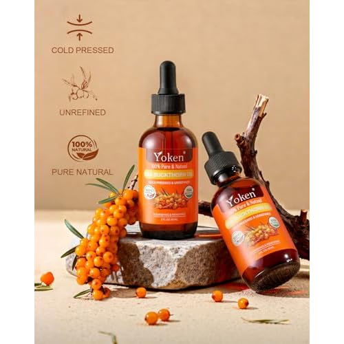 USDA Sea Buckthorn Oil Organic for Face Hair & Nails 2oz - 100% Cold Pressed Natural Facial Oils from SeaBuckthorn Berry for Deep Hydration & Skin Nourishment, aceite de espino amarillo organico