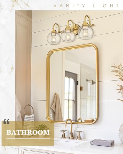 Gold 3-Light Bathroom Vanity Light Fixtures with Globe Clear Glass - Up/Down Mount
