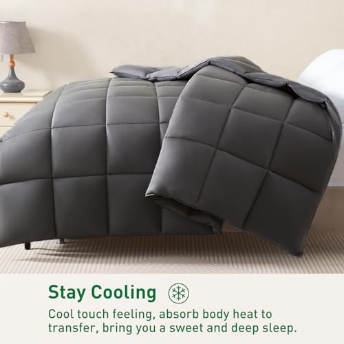 All Seasons King Size Bamboo Viscose Comforter - Hypoallergenic Cooling Duvet Insert - Grey (102x90)