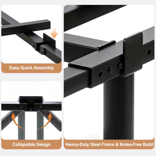 Queen Size Low Profile Metal Platform Bed Frame with Adjustable Length - Heavy Duty Support