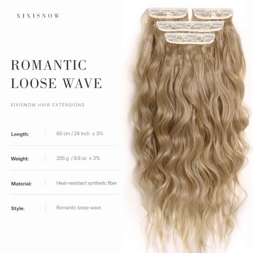 24 Inch Wavy Clip-In Hair Extensions - Honey Blonde Highlights, Left & Right Face-Framing Design