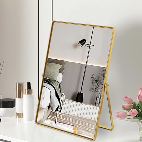Desktop Vanity Makeup Mirror Portable Standing Mirror with Metal Stand 90¡ÆAdjustable Rectangular Desk Table Mirrors Good for Bedroom Living Room Shower Room Office