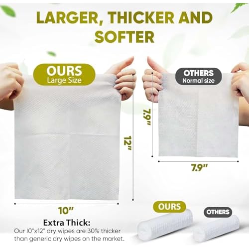 Disposable Face Towels ? 100 Count (2 x 50 Boxes) XL 10¡±x12¡± Biodegradable Dry Wipes | Ultra Soft, Lint-Free, Dual-Texture Face Cloths | Chemical-Free, Fragrance-Free Facial Towels for Sensitive Skin