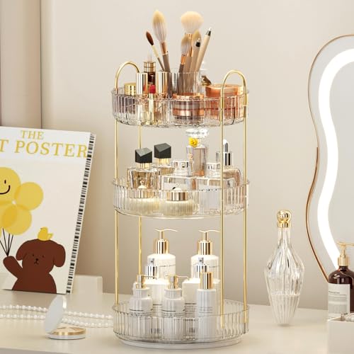 BEFSOP 3 Tier Rotating Makeup Organizer, Clear Cosmetic & Perfume Storage