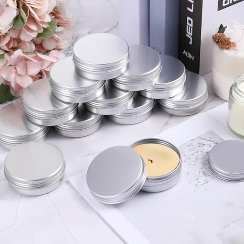 60 Pack 2 OZ Metal Round Tins, Aluminum Tin Cans Containers with Screw Lid for Lotion Bars, Balms, Salve, Spices or Beard Balm