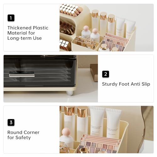 Cream White UFORU Makeup Organizer with Brush Holder for Vanity & Bathroom