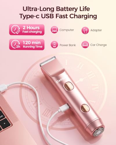 Starsurp Rose Gold Bikini Trimmer for Women - Electric Razor & Shaver with Dual Ceramic Blades