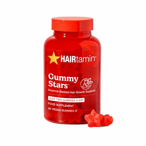 Hairtamin Gummy Stars Hair Vitamins with Biotin 60 Count - 1 Month Supply - Supports Hair Growth & Strength