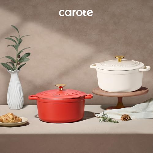 4QT Enamel Cast Iron Dutch Oven Pot with Lid - Red
