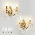 14-Inch Vintage Crystal Wall Sconces Set of Two - Bright Gold Finish with Bulbs