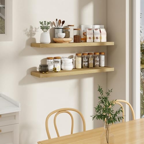 Fun Memories 48-Inch Oak Floating Wall Shelves Set of 1 - Deep Rustic Storage for Bathroom, Living Room, Bedroom, Kitchen