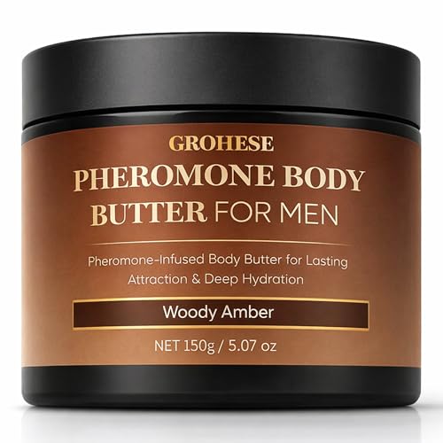 Allaura Beauty Woody Amber Pheromone Body Butter for Men – Hydrating Fragrance Moisturizer with Shea & Coconut Oil