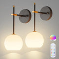 Black and Gold Wireless Rechargeable Wall Sconces Set of 2 with Remote, RGB & Dimmable LED Wall Lights