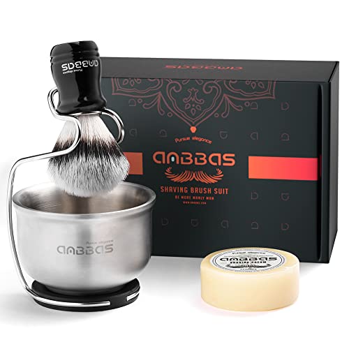 Men's 4-in-1 Shaving Brush Set with Stand & Soap Bowl - Silver Synthetic Bristles