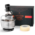 Men's 4-in-1 Shaving Brush Set with Stand & Soap Bowl - Silver Synthetic Bristles