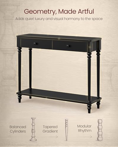 VASAGLE 39.3-Inch Console Table with Solid Wood Legs - Ink Black, Narrow Entryway Sofa Table, 11.8" Deep
