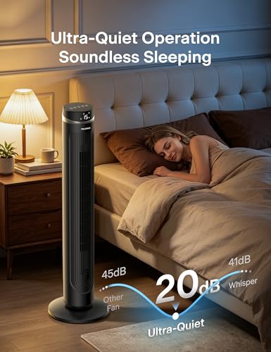 Ultra DC Motor 42-Inch Oscillation Tower Fan for Bedroom with Remote - Black