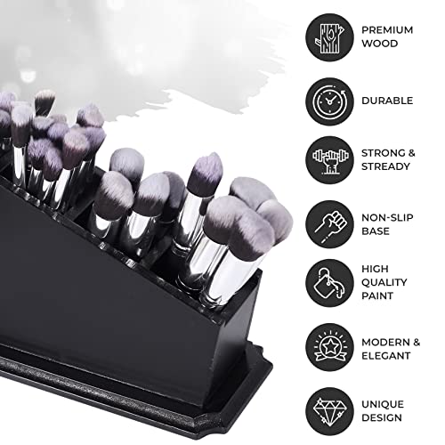 Gothic Coffin Makeup Brush Holder - Wooden Vanity Organizer for Halloween Decor
