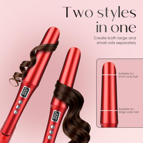2-in-1 Hair Straightener and Curler - Titanium & Ceramic, Red - Fast Heat-up & Adjustable Temperature