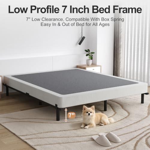 Queen Size Low Profile Metal Platform Bed Frame with Adjustable Length - Heavy Duty Support