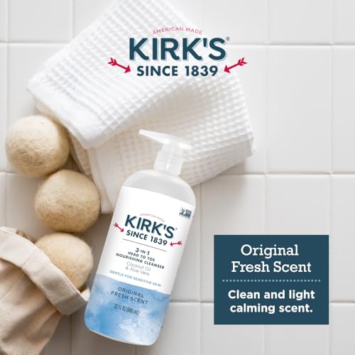 Kirk's 3-in-1 Fresh Nourishing Body Wash, Shampoo & Bubble Bath - 32 Fl Oz Pack of 2 - Coconut & Aloe Vera