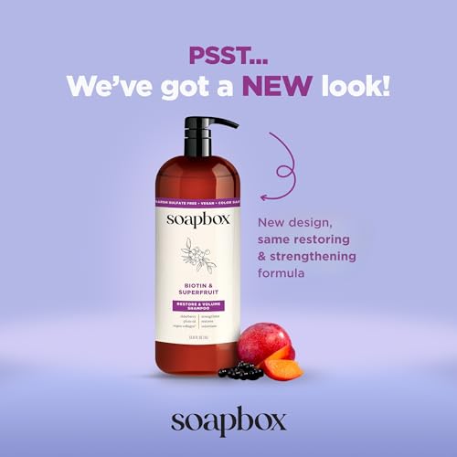 Soapbox Biotin Shampoo, Biotin & Collagen Super Fruit Shampoo for Thin, Fine, Thinning Hair | Volumizing & Repairing to Promote Hair Growth, Strength, Fullness, 1 Liter Pump Bottle