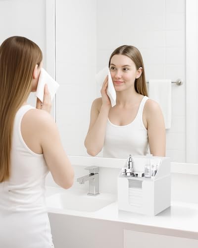 Double Layer Face Towel Holder - Premium Acrylic, Matte White - Space Saving Bathroom Organizer